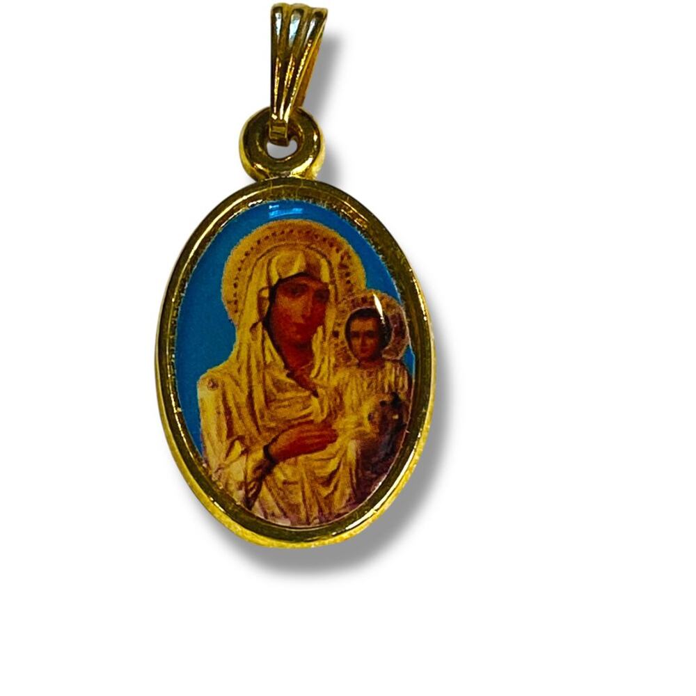 Jerusalem Pendant Mother of Perpetual Help Goldtone 1"